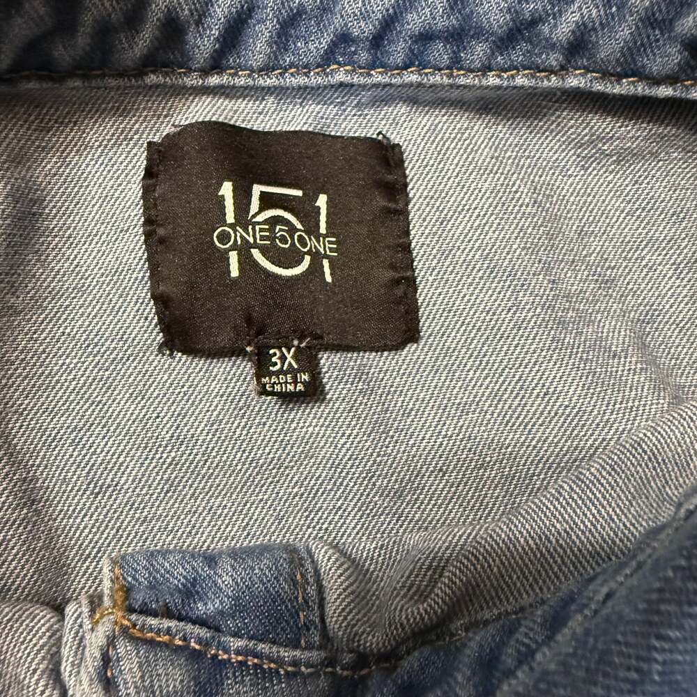Raw Hem Collared Neck Denim Jacket 3x - Picture 4 of 8